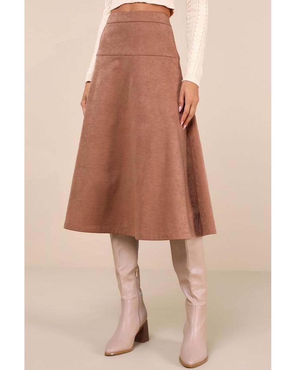 Lulus Natural Flawless Composure Suede High-Waisted Midi Skirt