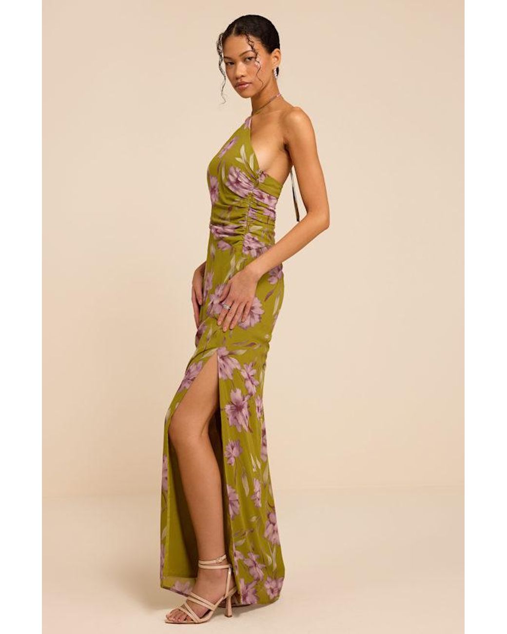 Lulus Yellow Nikina Chartreuse Floral Halter Maxi Dress