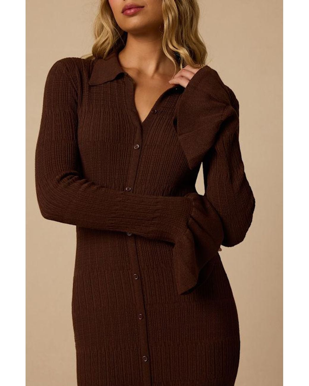 Lulus Natural Benson Ribbed Midi Sweater Dress