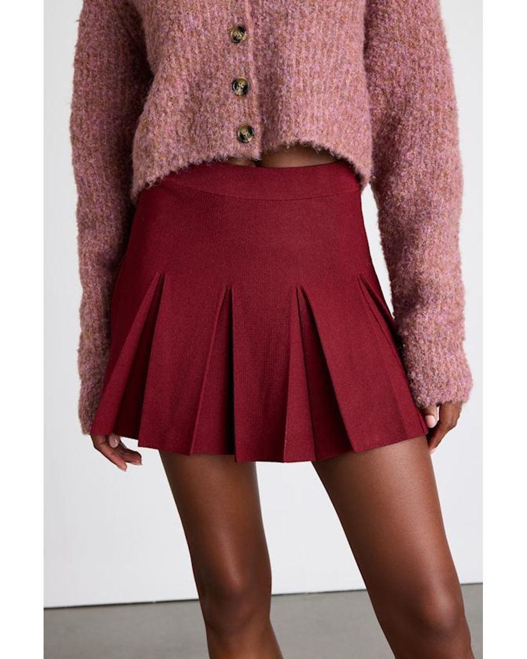 Lulus Red Alyne Knit Mid-Rise Pleated Mini Skirt