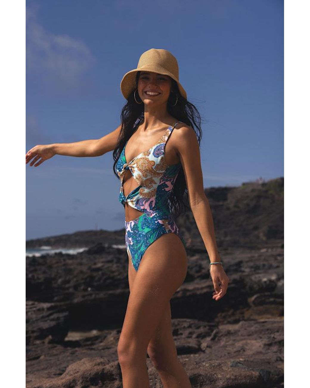 Lulus Blue Bolonia Multi Paisley Cutout One-Piece Swimsuit