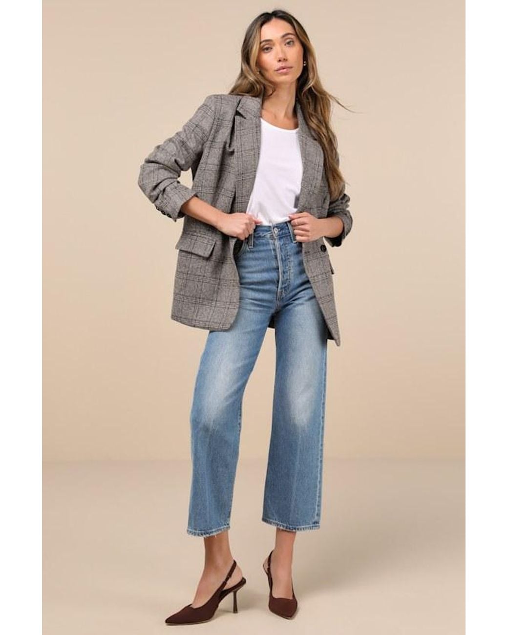 Lulus Black Seasoned Chicness Plaid Tweed Oversized Blazer