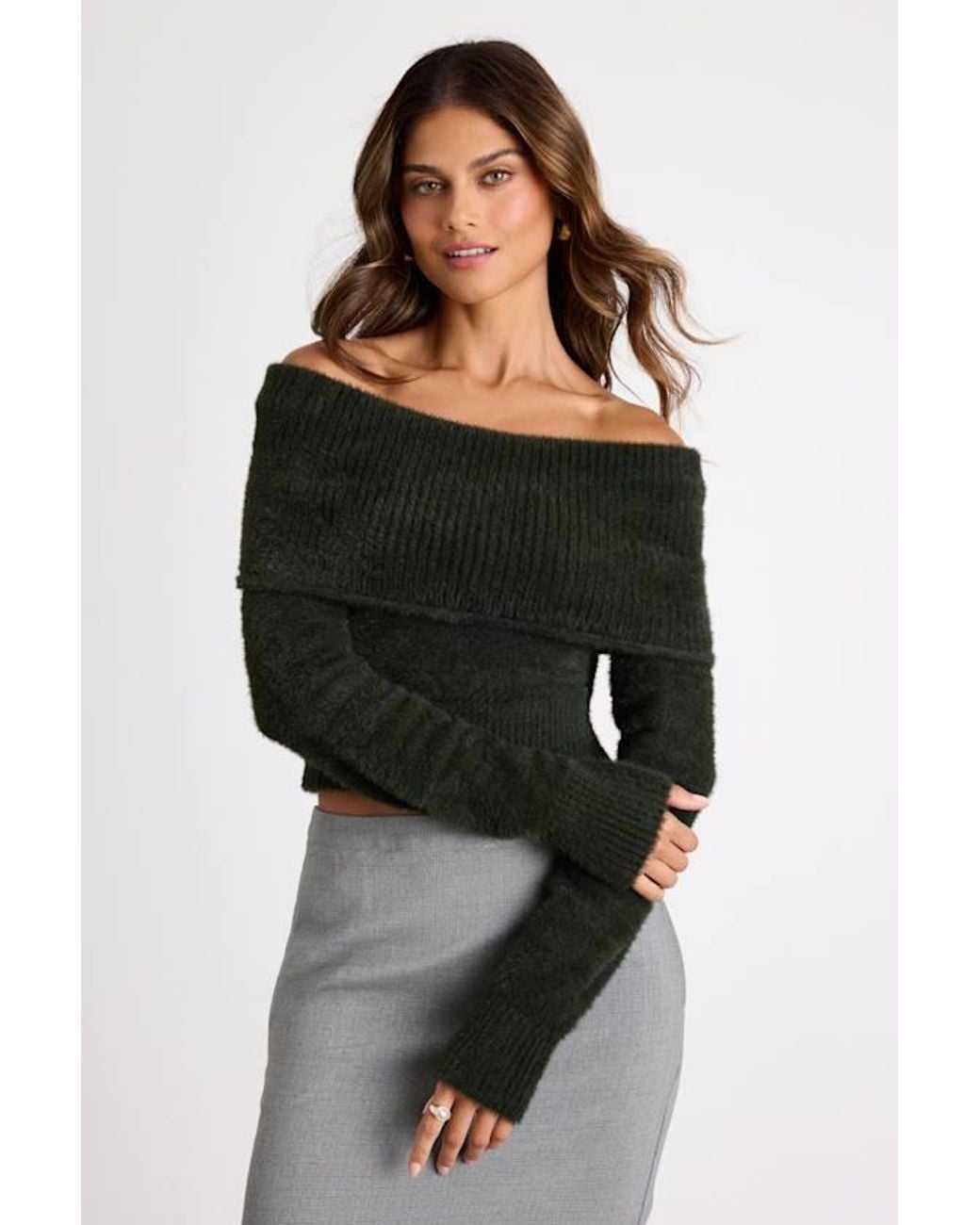 Lulus Black Ravenna Eyelash Knit Off-The-Shoulder Sweater Top
