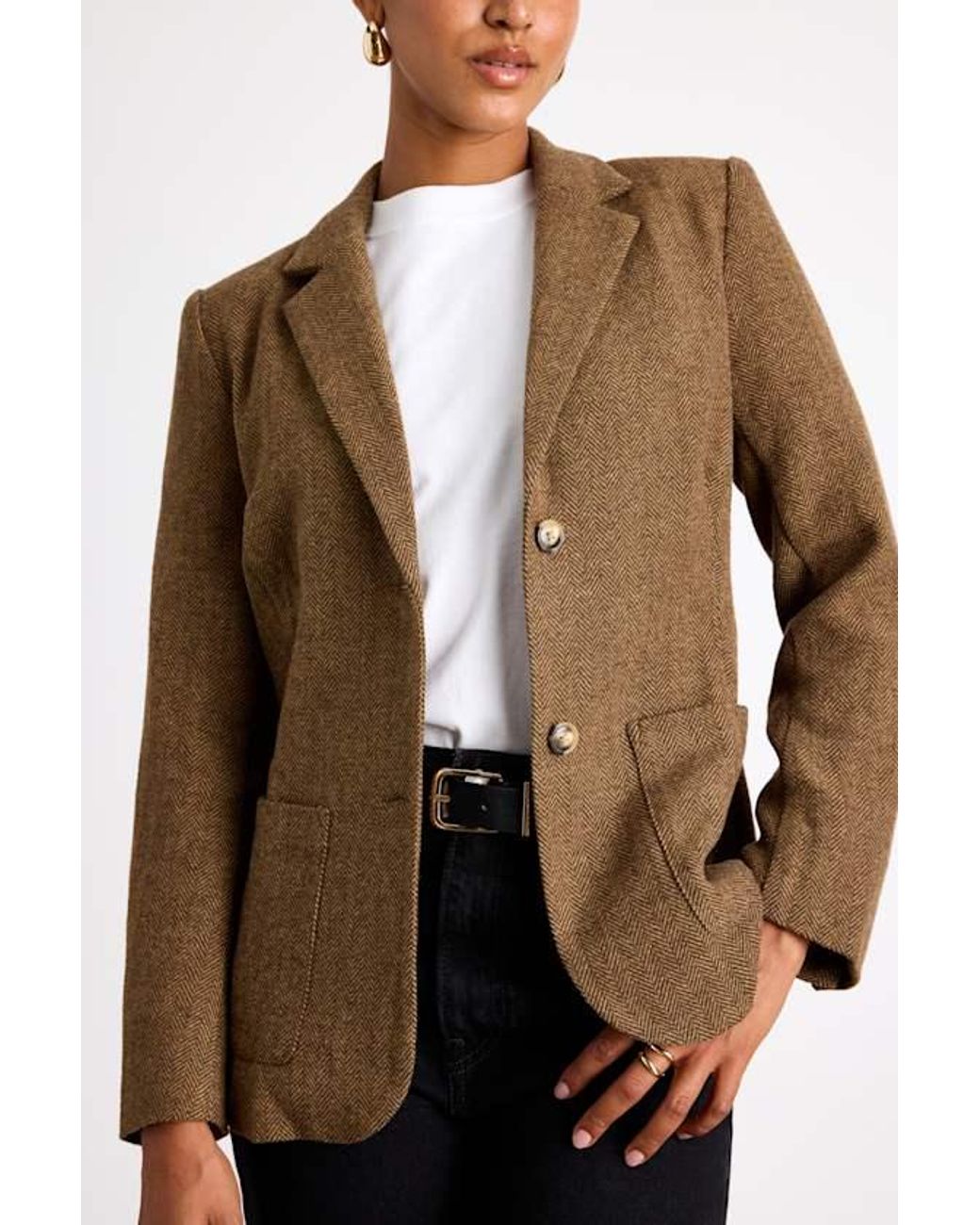 Lulus Brown Avielle Wool Tweed Collared Blazer