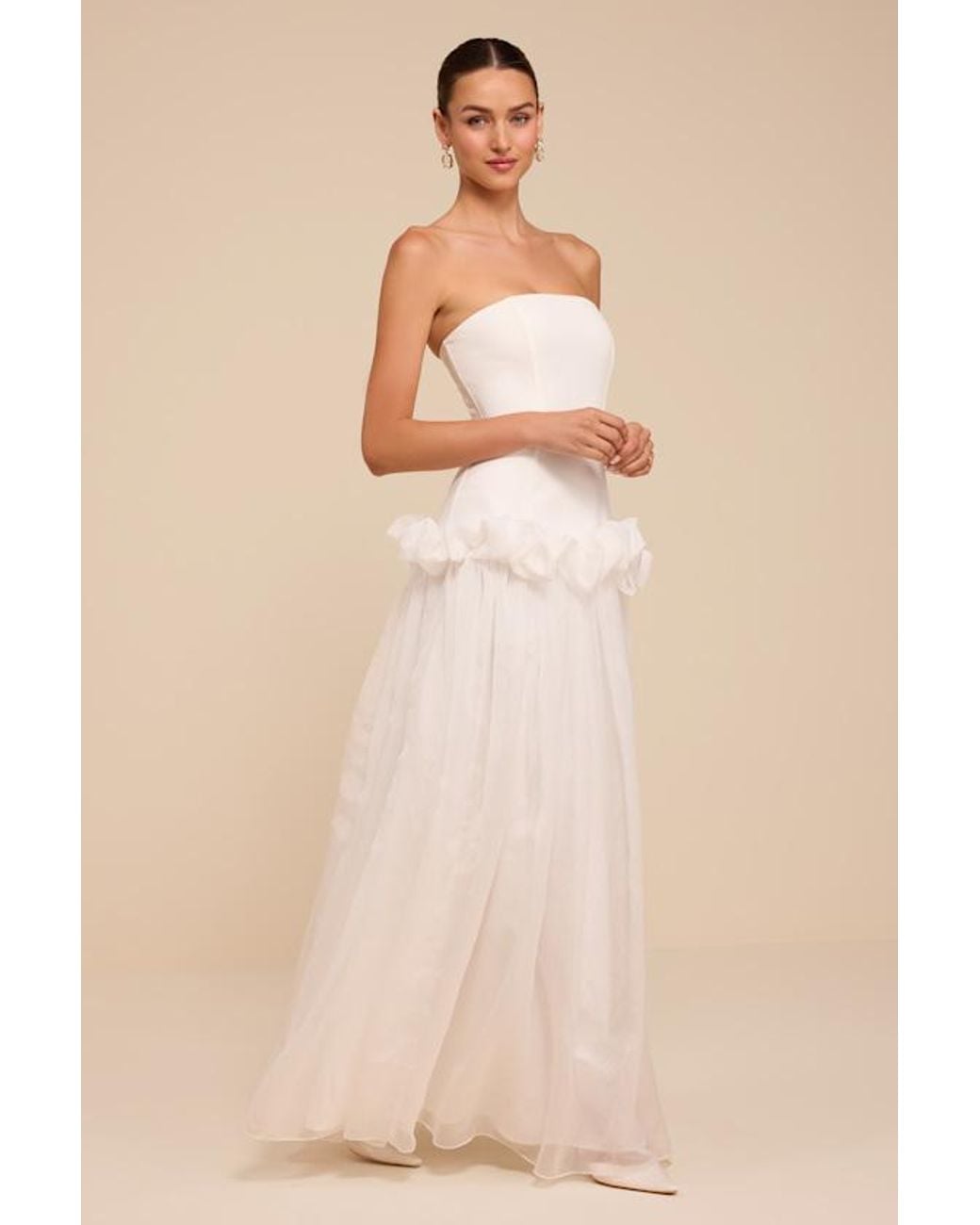 Lulus Natural Ayla Strapless Drop Waist Maxi Dress