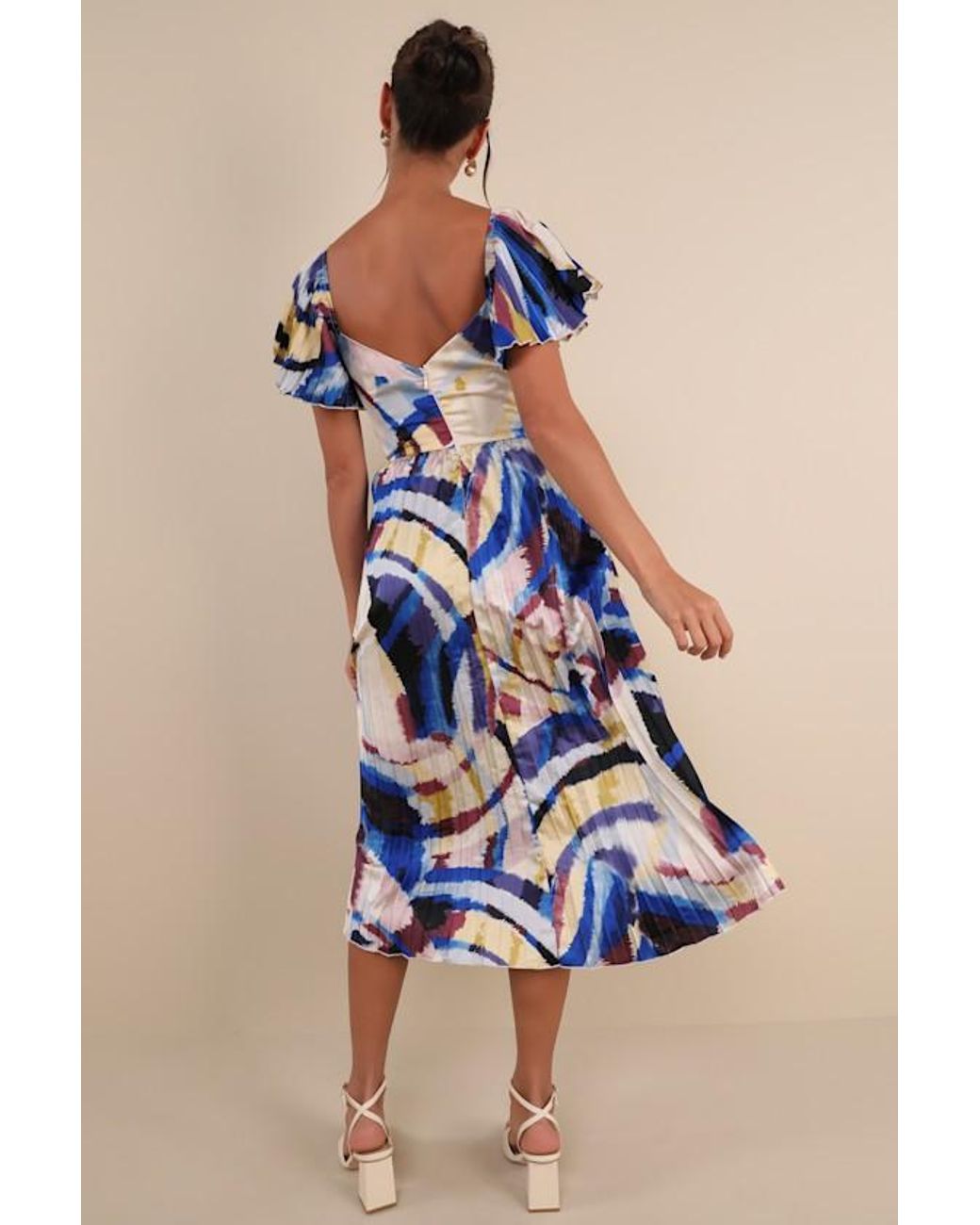 Lulus Blue Authentically Yours Multi Abstract Print Satin Midi Dress