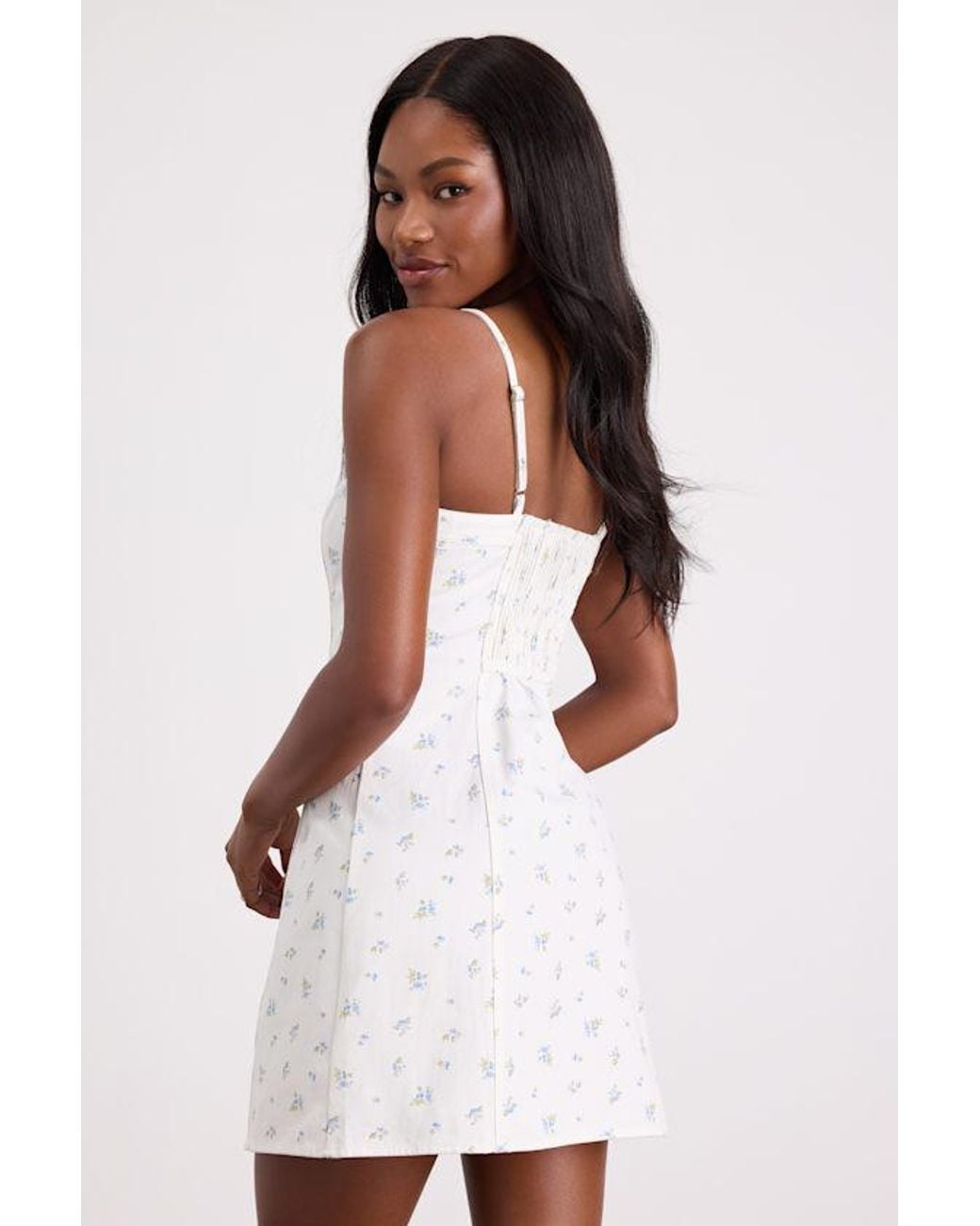 Lulus Natural Blakely Ditsy Floral Twill Button-Front Mini Dress