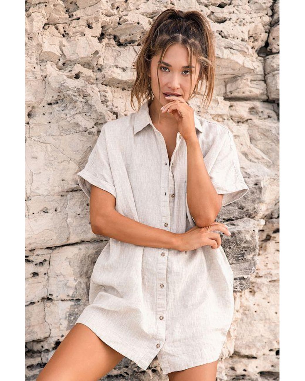 Rhythm Classic Linen Short Sleeve Shirt Dress in Natural | Lyst UK Rhythm Classic Linen Short Sleeve Shirt Dress in Natural | Lyst UK