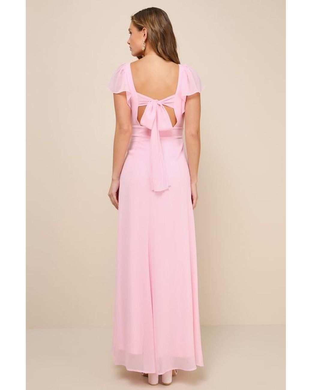 Lulus Pink Simply Delightful Tie-Back Flutter Sleeve Maxi Dress