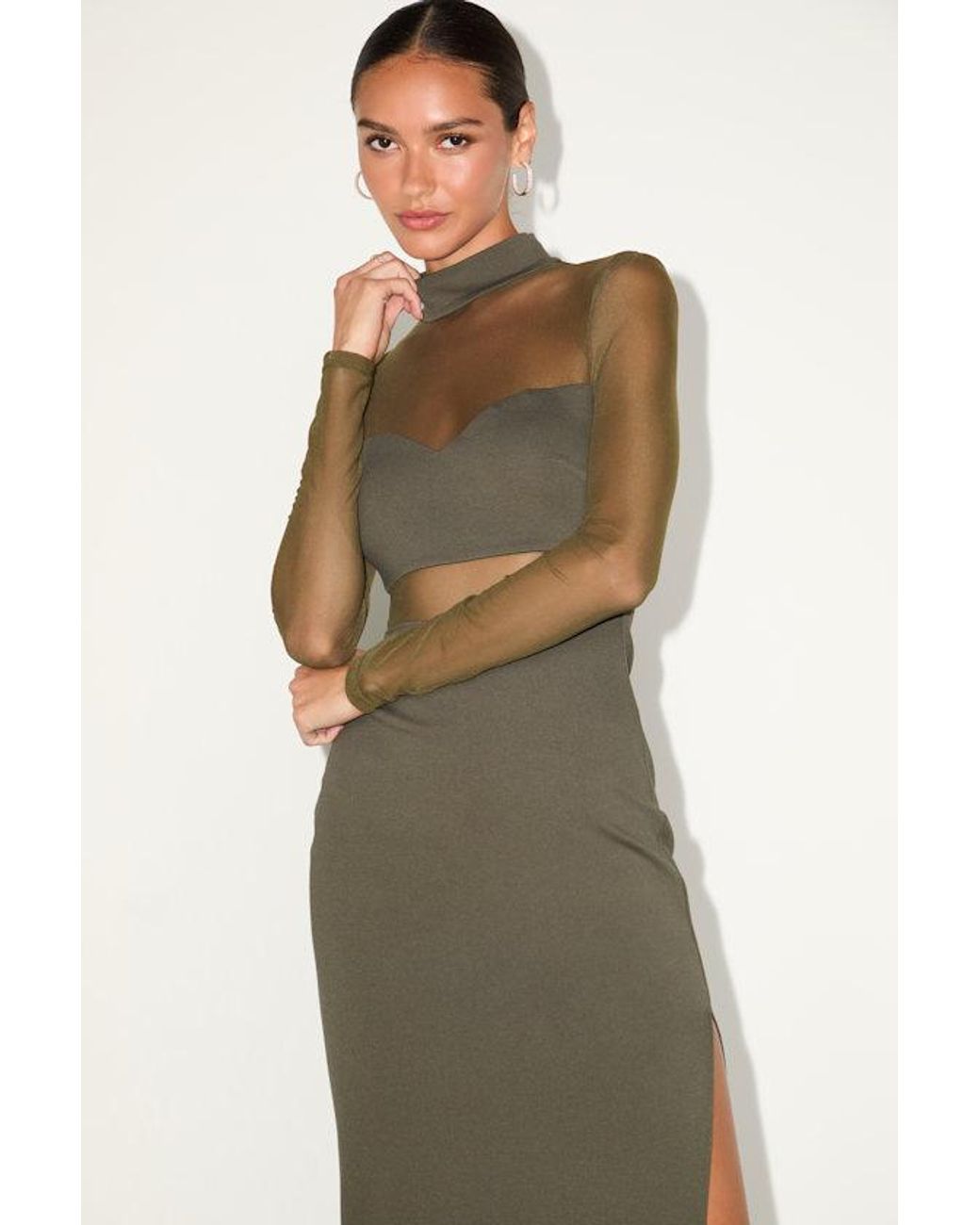 knee length dresses for ladies Halloween Gothic Eye Print Mesh Sleeve Mini Dress Green main image 0