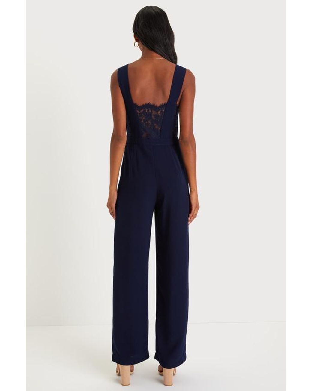 Lulus Blue Kiska Lace Wide-Leg Jumpsuit