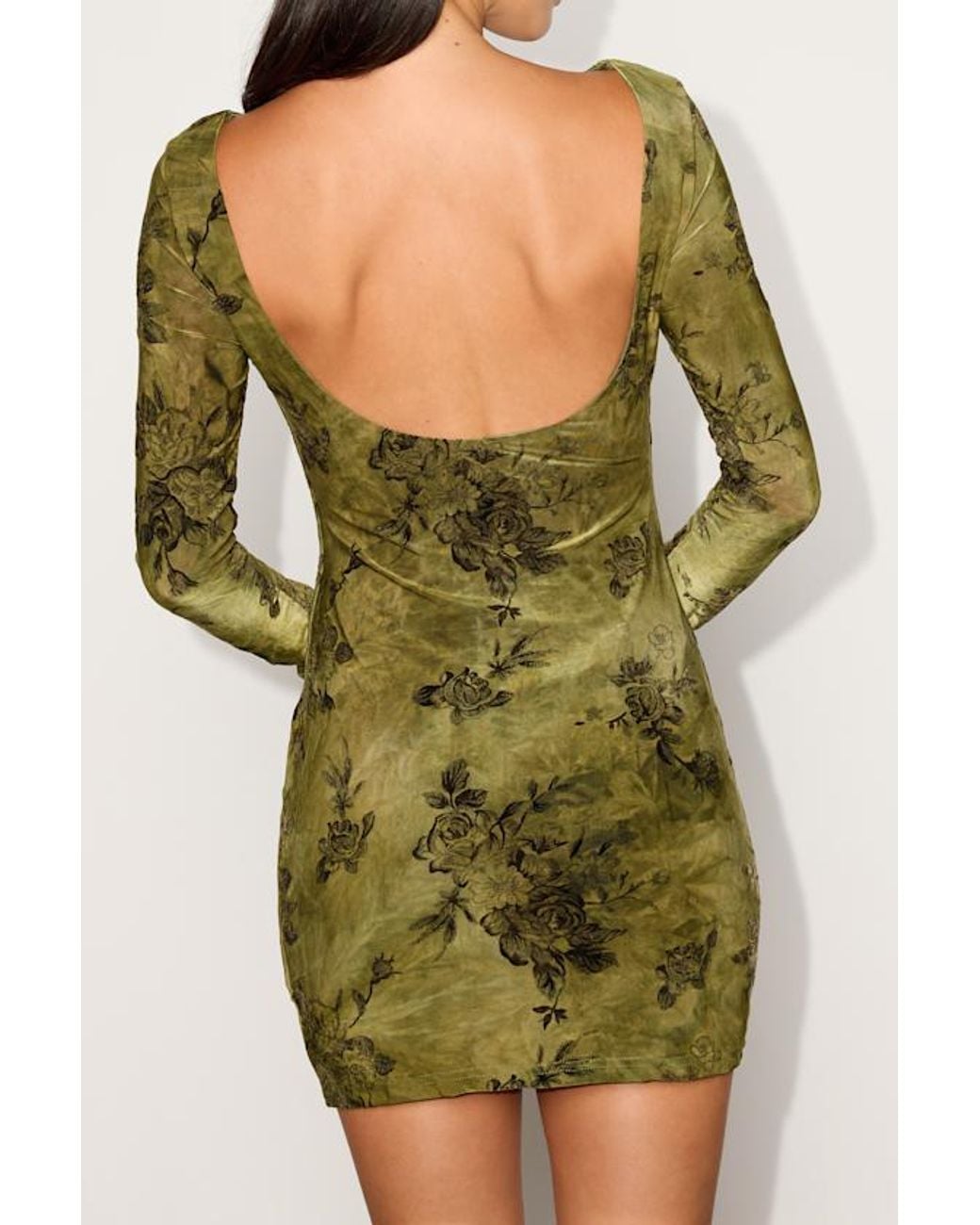 Lulus Green Raisa Floral Long Sleeve Bodycon Dress