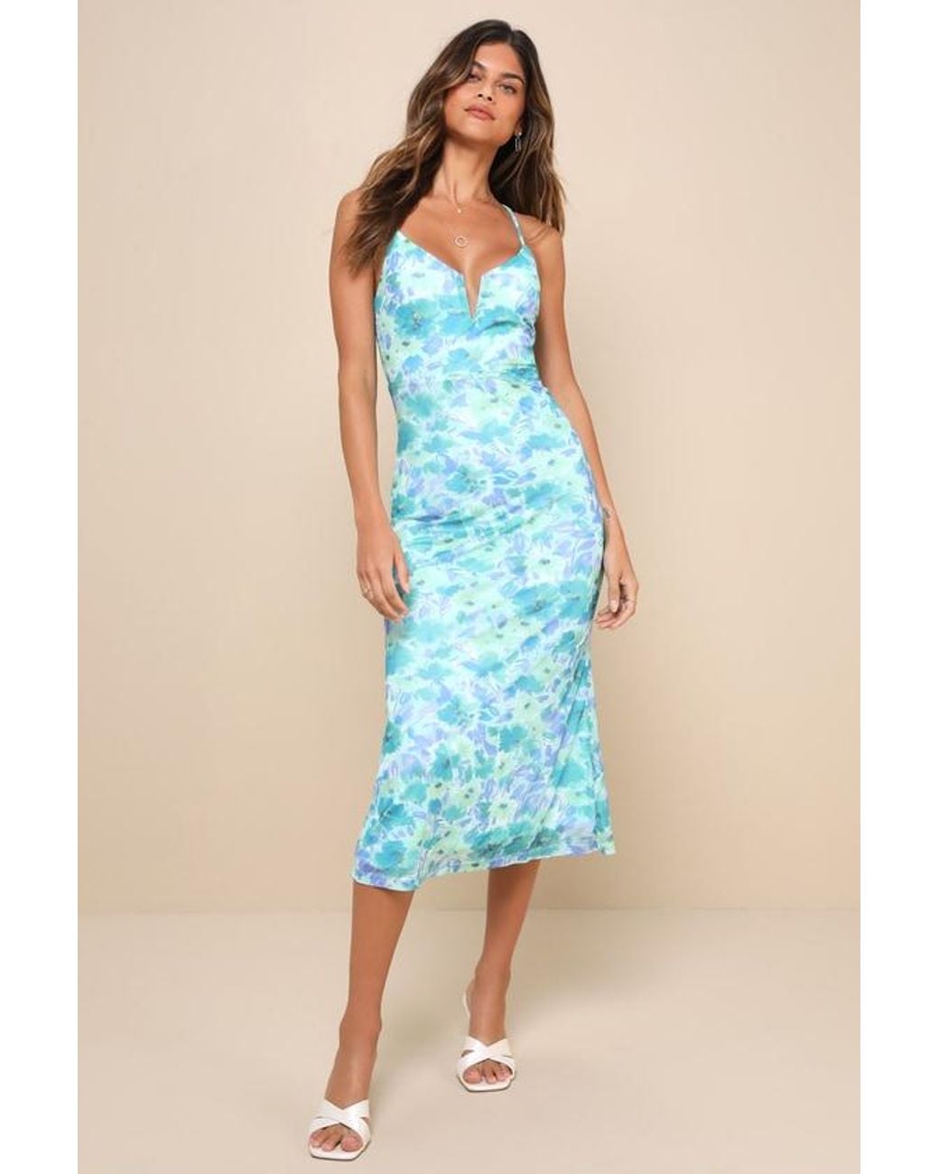 Lulus Blue Total Crush Floral Print Mesh Lace-Up Midi Dress
