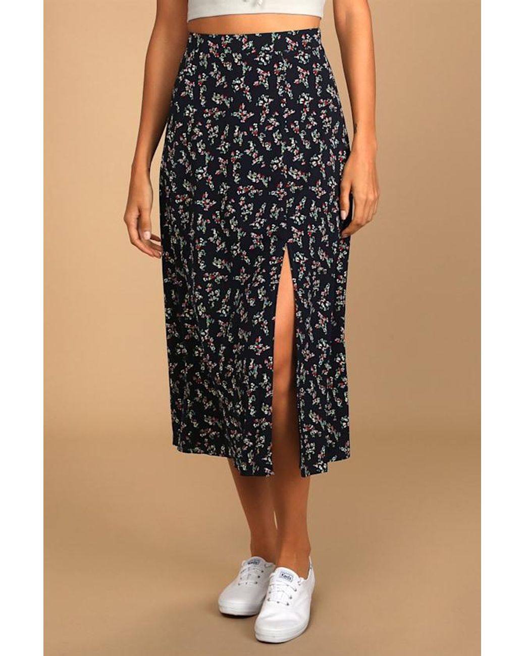 Lulus Blue Bliss Me Floral Print Midi Skirt