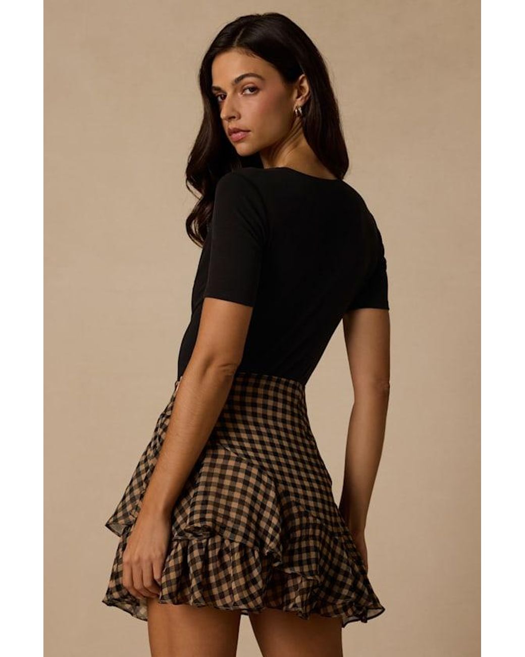 Lulus Brown Noelle Gingham Ruffled Mini Skirt
