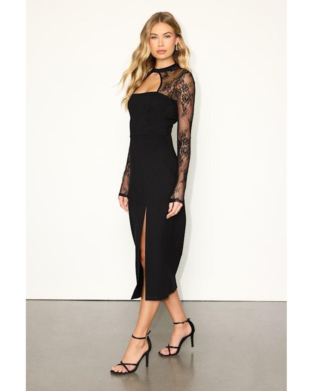 Lulus Black Bragging Rights Lace Long Sleeve Midi Dress