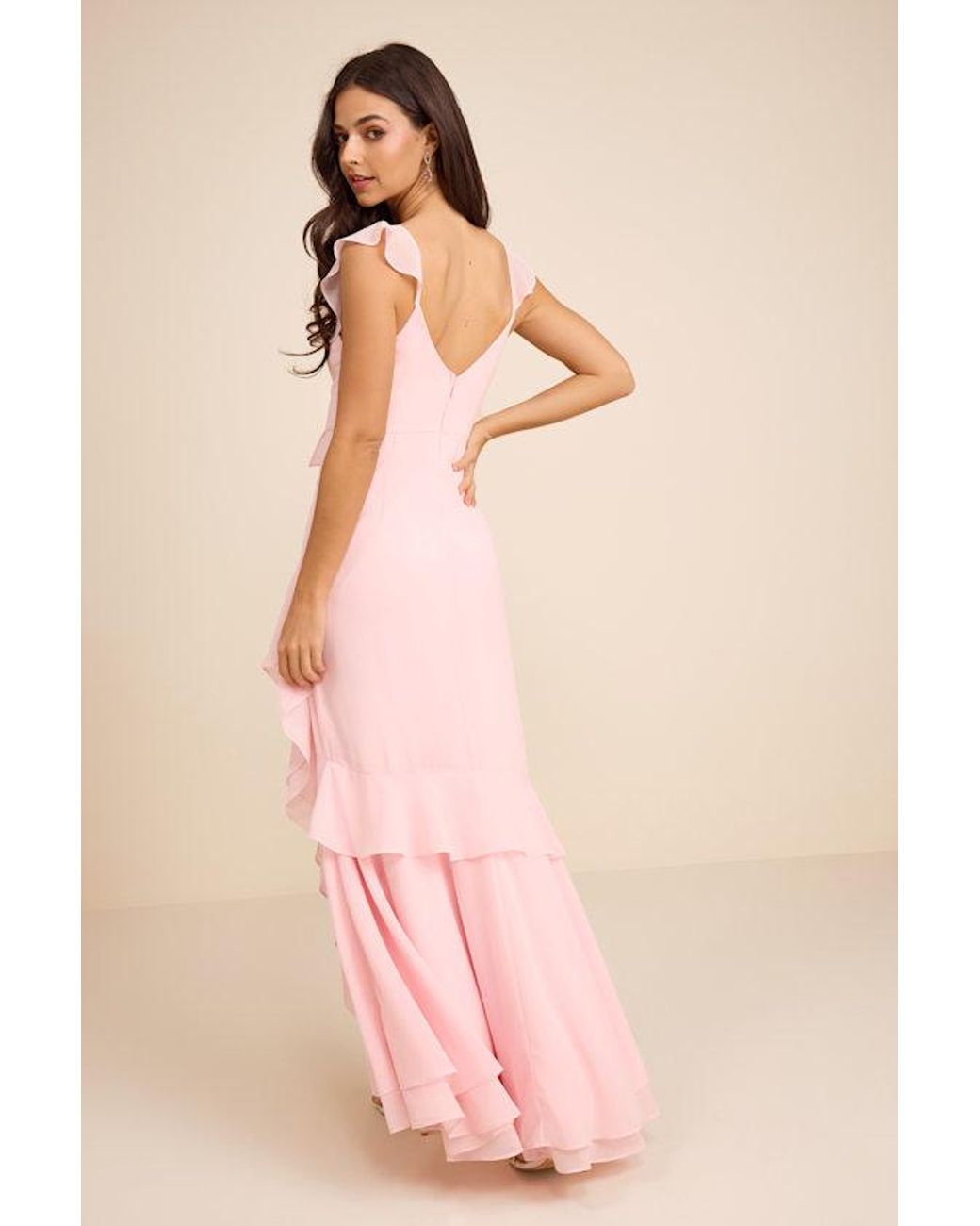 Lulus Pink Charming Event Asymmetrical Ruffled Maxi Dress