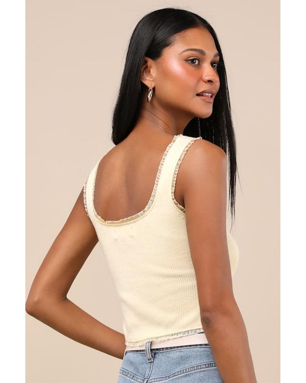 Lulus Blue Josepha Ribbed Knit Ruffled Crop Tank Top