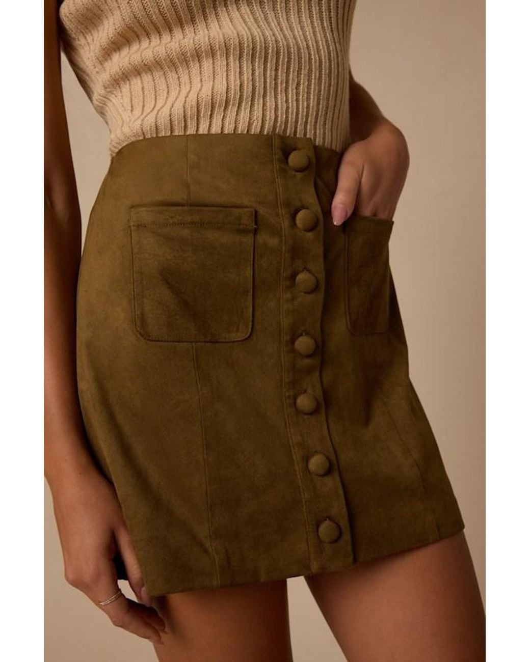 Lulus Green Earnshaw Suede Button-Front Mini Skirt