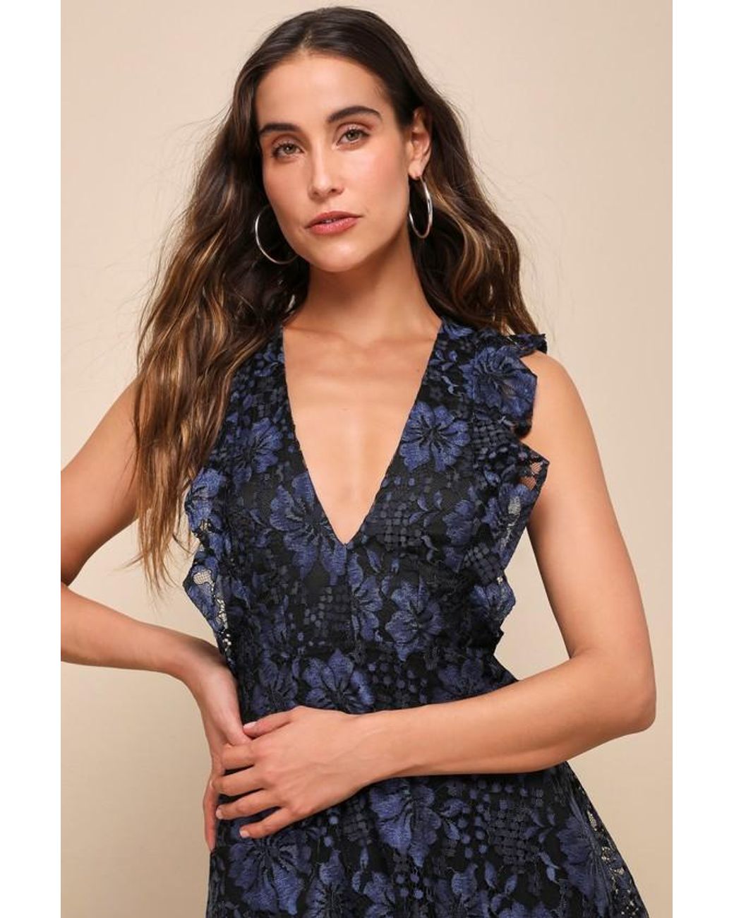 chinese dress ladies Celine Boho Midi Dress – Navy Crochet Lace Tiered Design – Magnolia Boutique