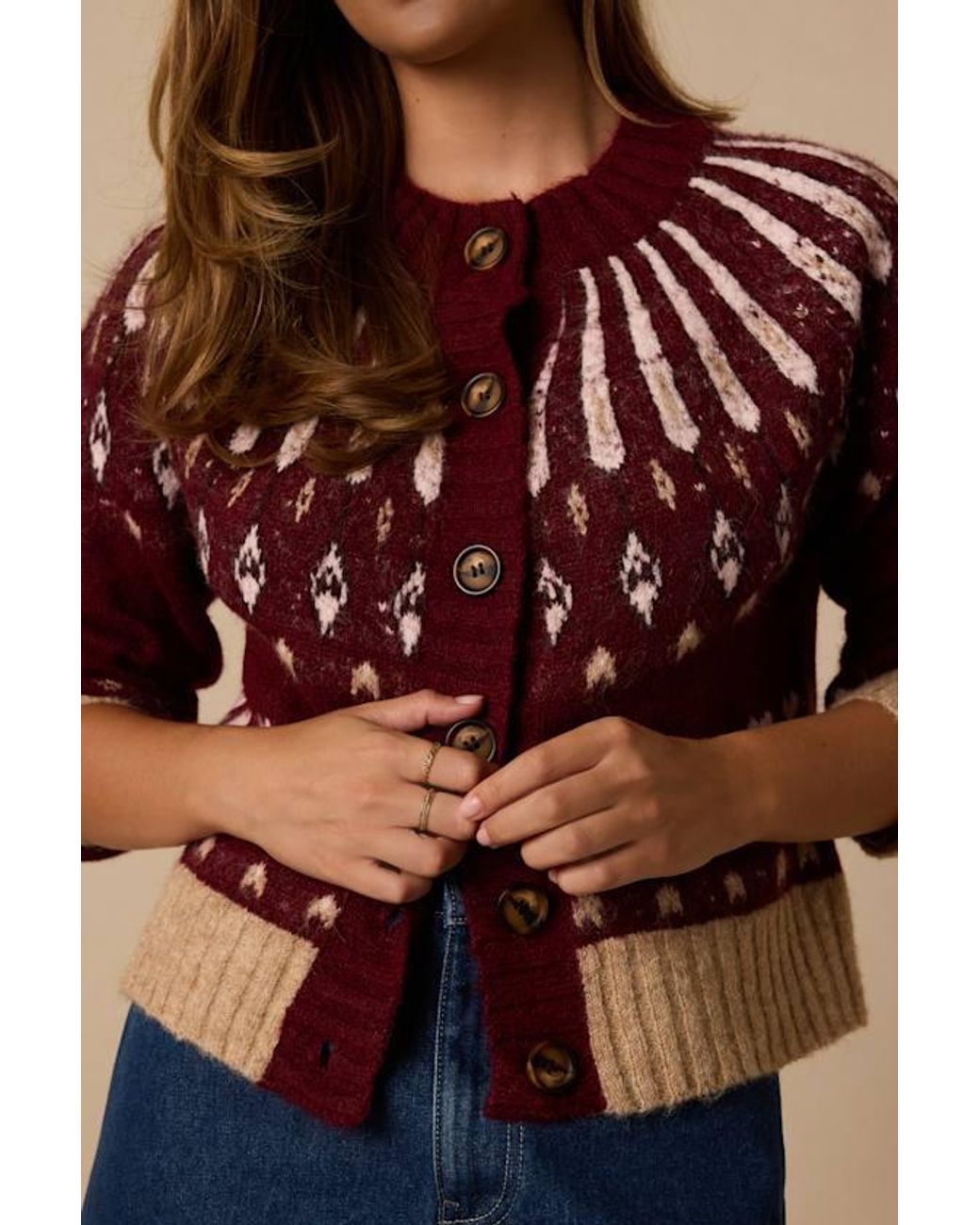 Lulus Red Promise Fair Isle Cardigan