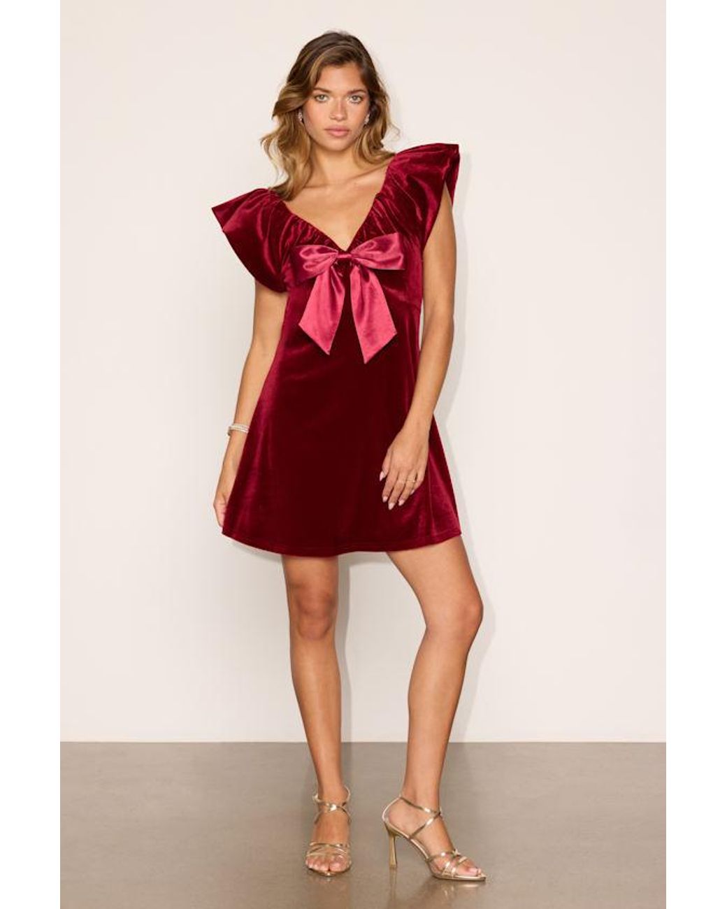 Lulus Red Abigail Velvet Bow Mini Dress