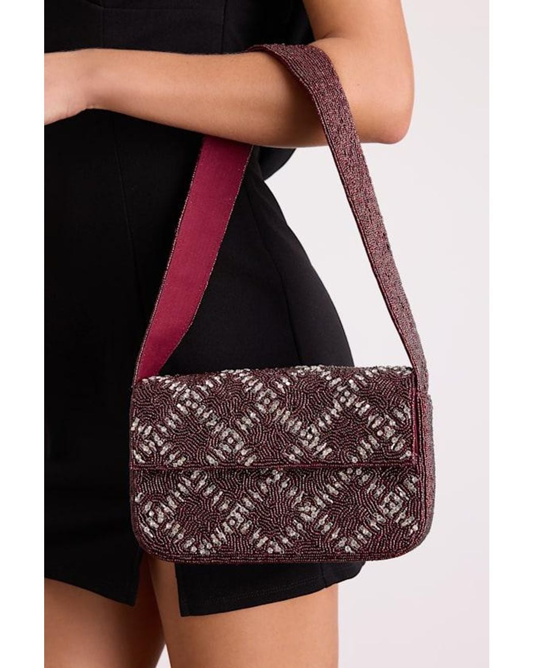 Lulus Red Sylvia Beaded Rhinestone Shoulder Bag