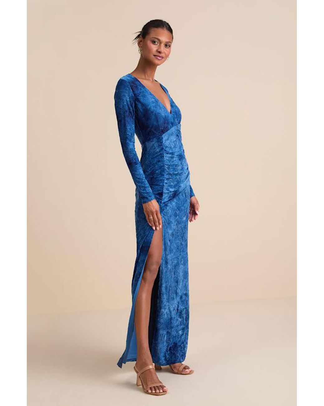 Lulus Blue Dynamic Sensation Floral Velvet Burnout Maxi Dress