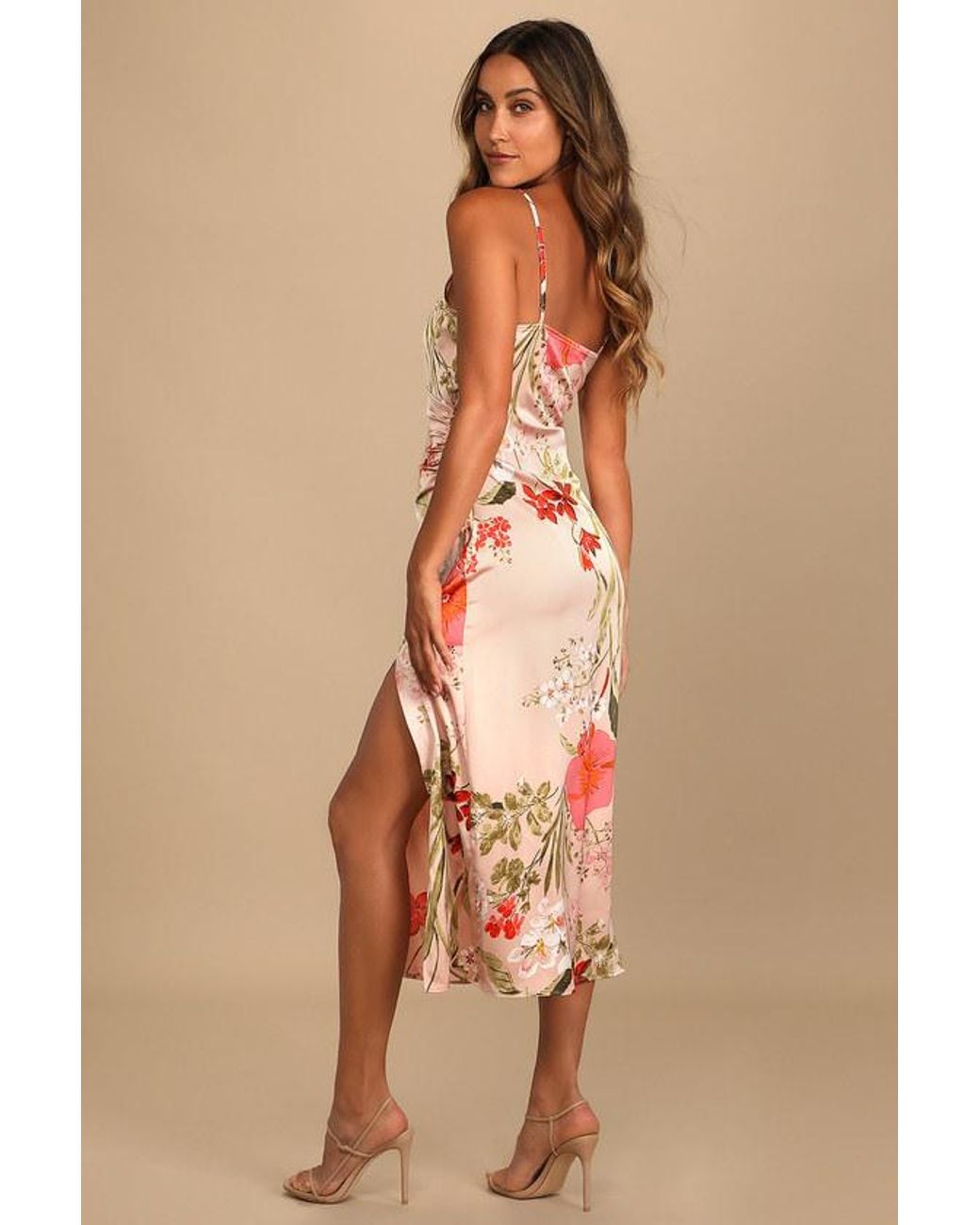 Lulus Natural Remarkable Entrance Floral Print Satin Midi Dress