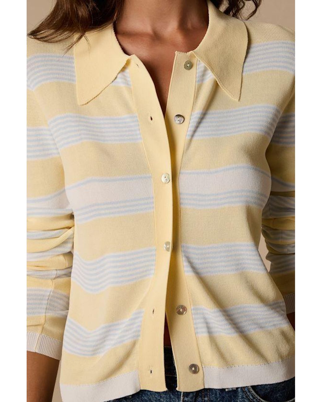 Lulus Blue Nelly Striped Button-Up Knit Top