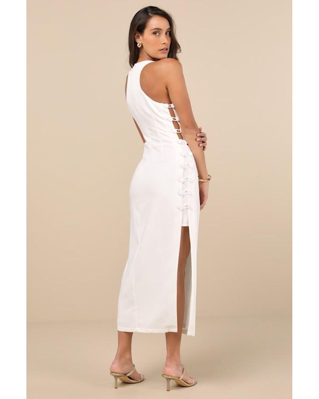Lulus Brown Masterfully Mod Side Button Midi Dress