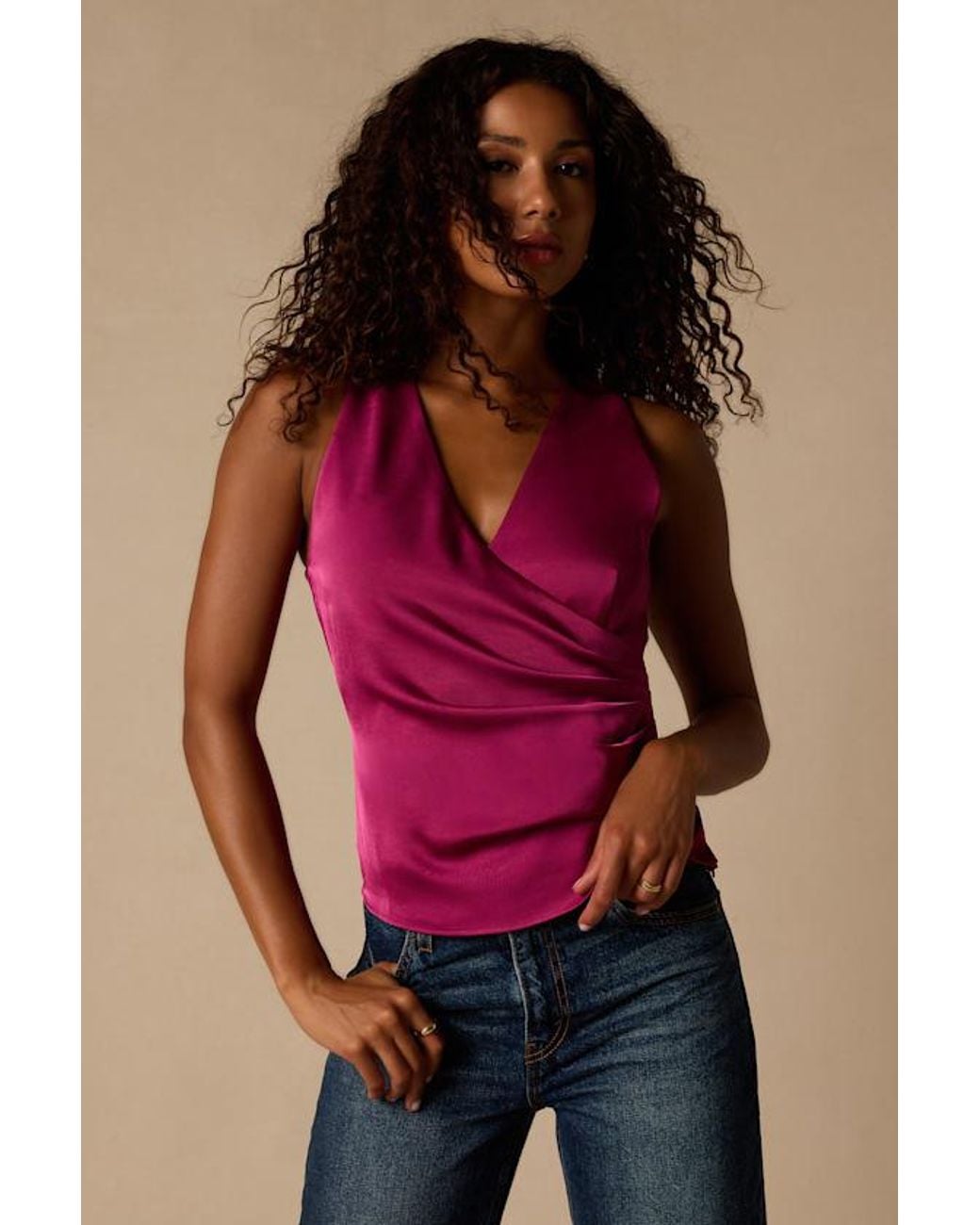 Lulus Red Nevaeh Satin Surplice Tank Top