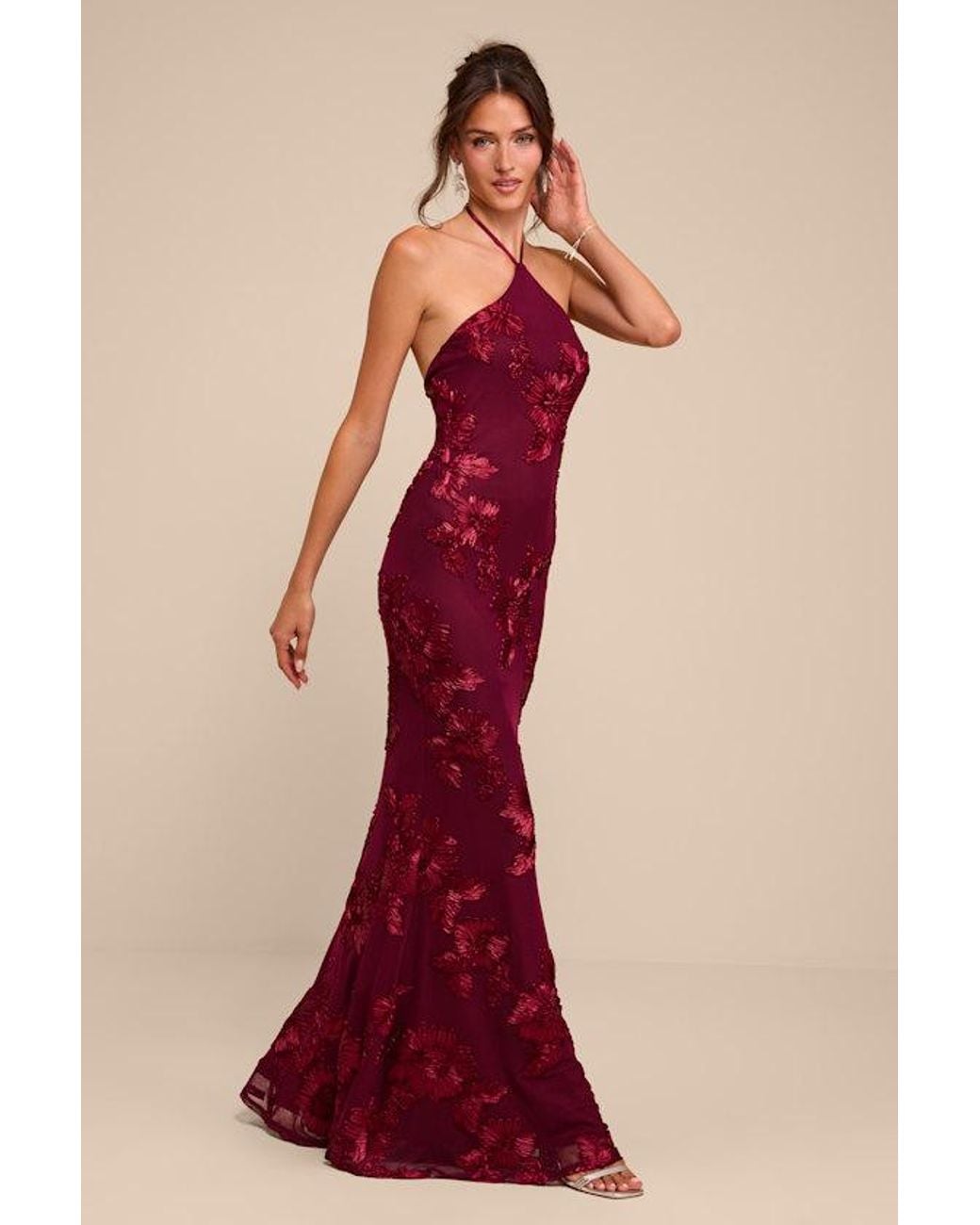 Lulus Red Celyna Mesh Floral Applique Maxi Dress