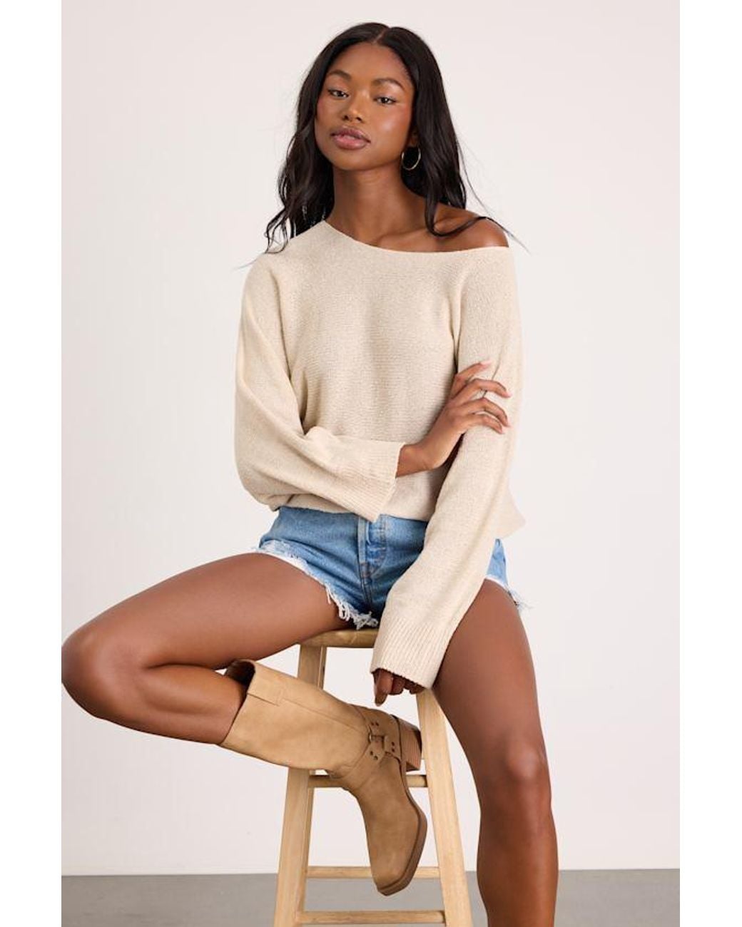 Lulus Natural Jaylin Cream Boat Neck Pullover Sweater