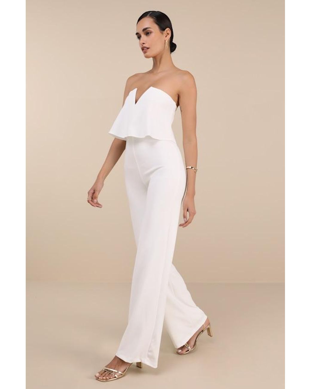Lulus White Power Of Love Strapless Jumpsuit