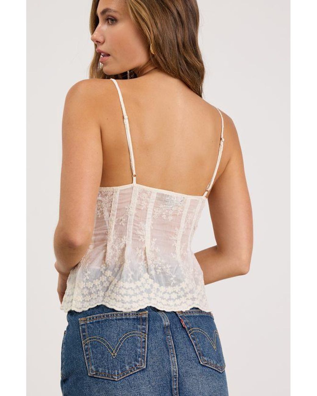 Lulus Blue Emily Cream Embroidered Button-Up Cami Top
