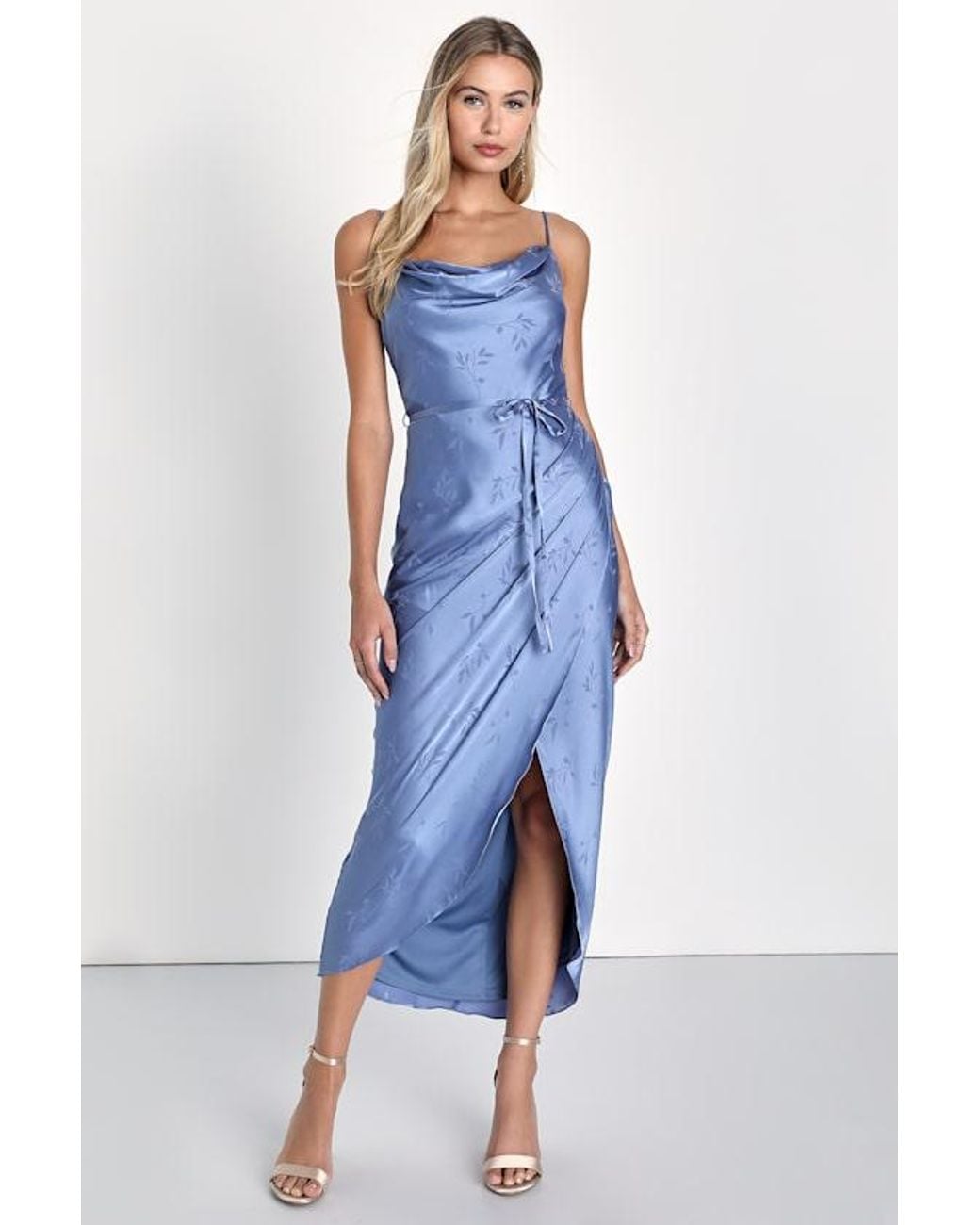 knee length dresses for ladies Evelyn Satin Cowl Neck Midi Dress main image 0