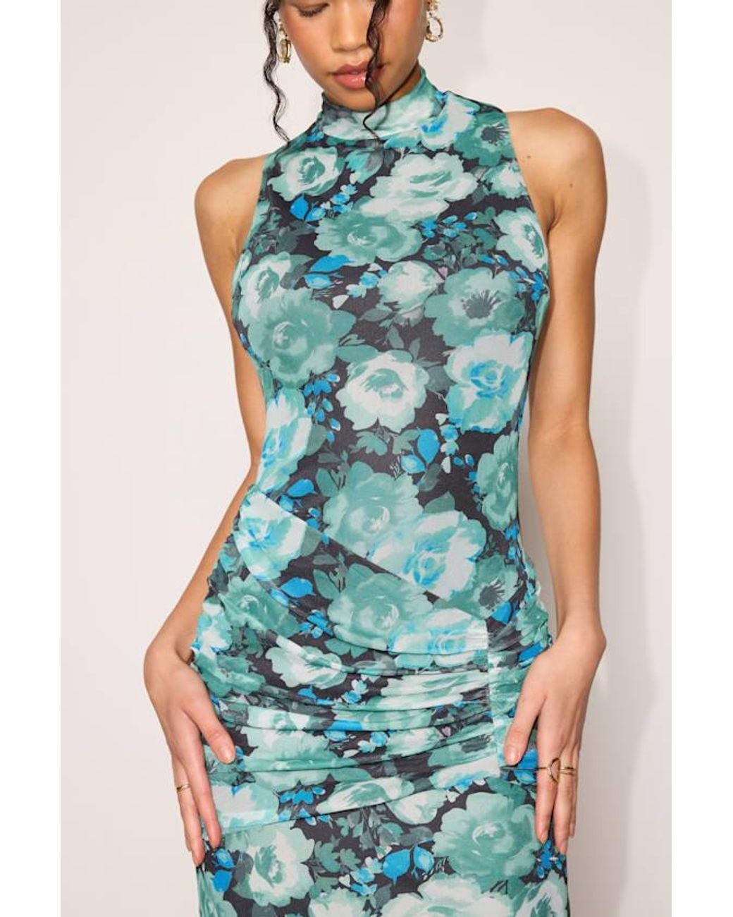 Lulus Blue Prettiest Energy And Floral Mesh Midi Dress