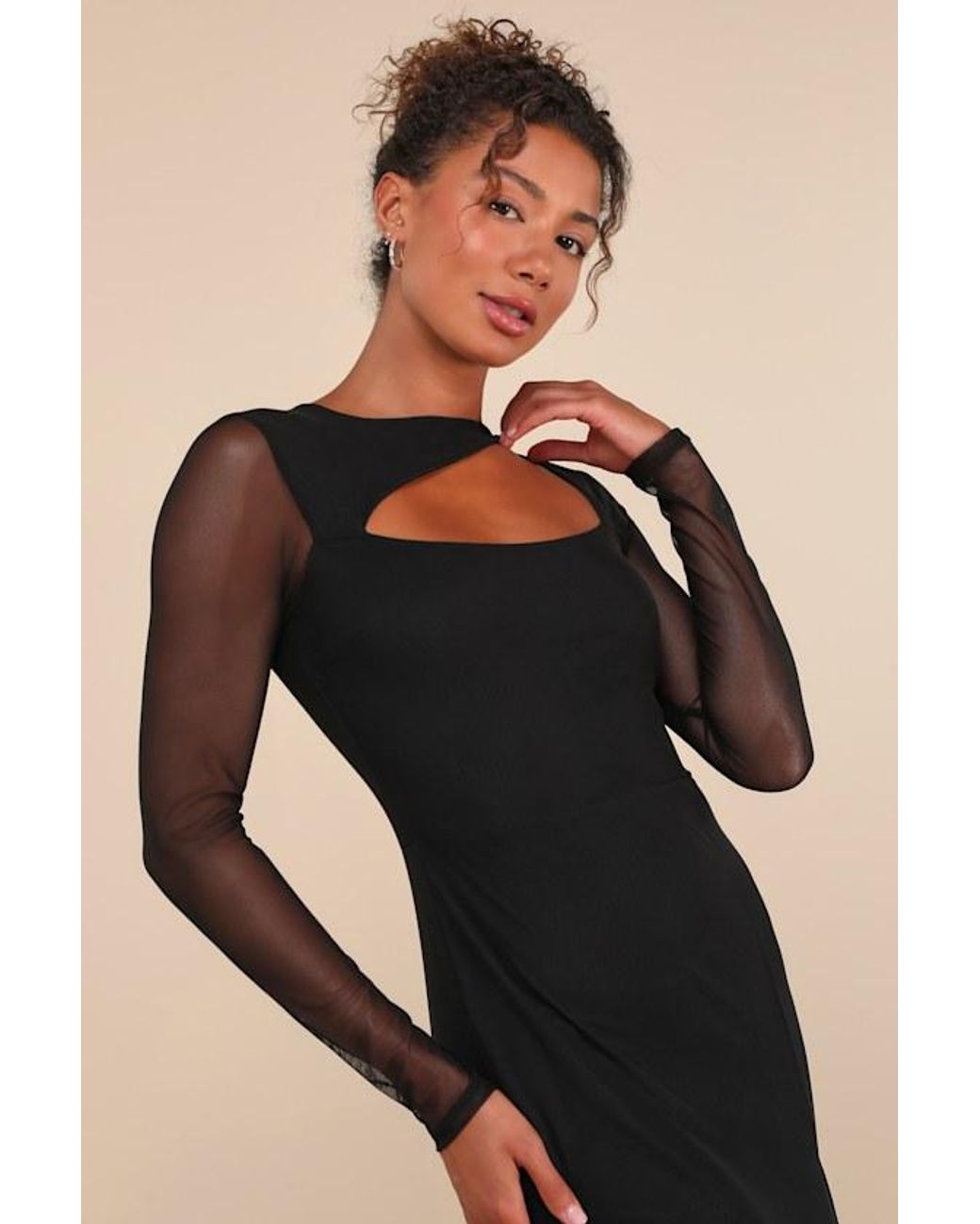 Lulus Remarkable Attitude Mesh Asymmetrical Cutout Maxi Dress in Black |  Lyst UK
