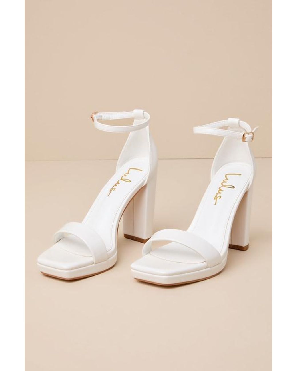 Lulus Natural Signie Square-Toe Platform Ankle Strap Heels