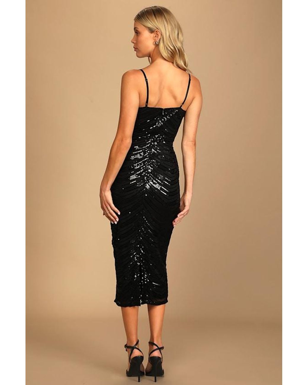 Lulus Black Like A Movie Star Sequin Bodycon Midi Dress