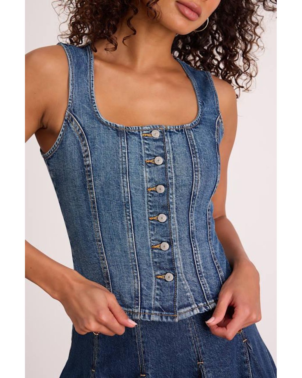 Levi's Blue Sculpted Medium Wash Denim Vest Top