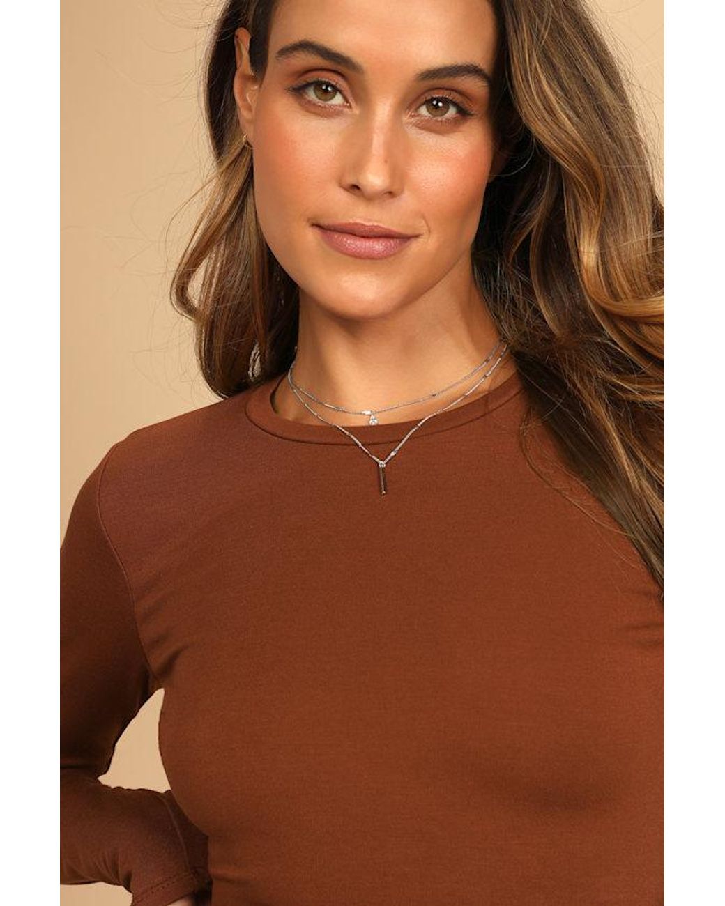 Lulus Brown Begin With The Basics Long Sleeve Crop Top