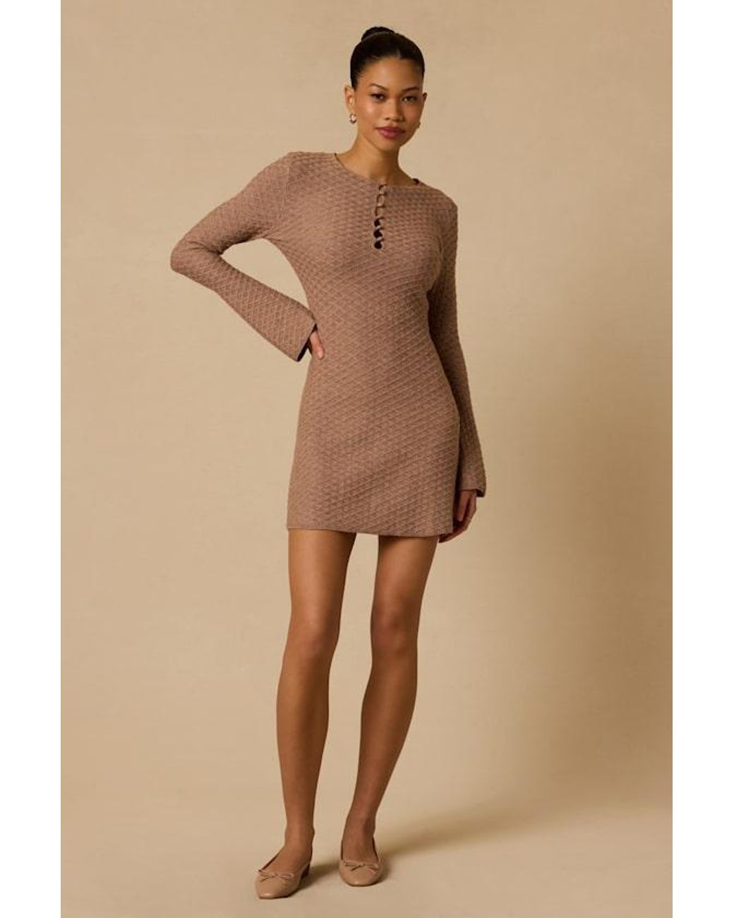Lulus Brown Wesley Button-Front Sweater Dress