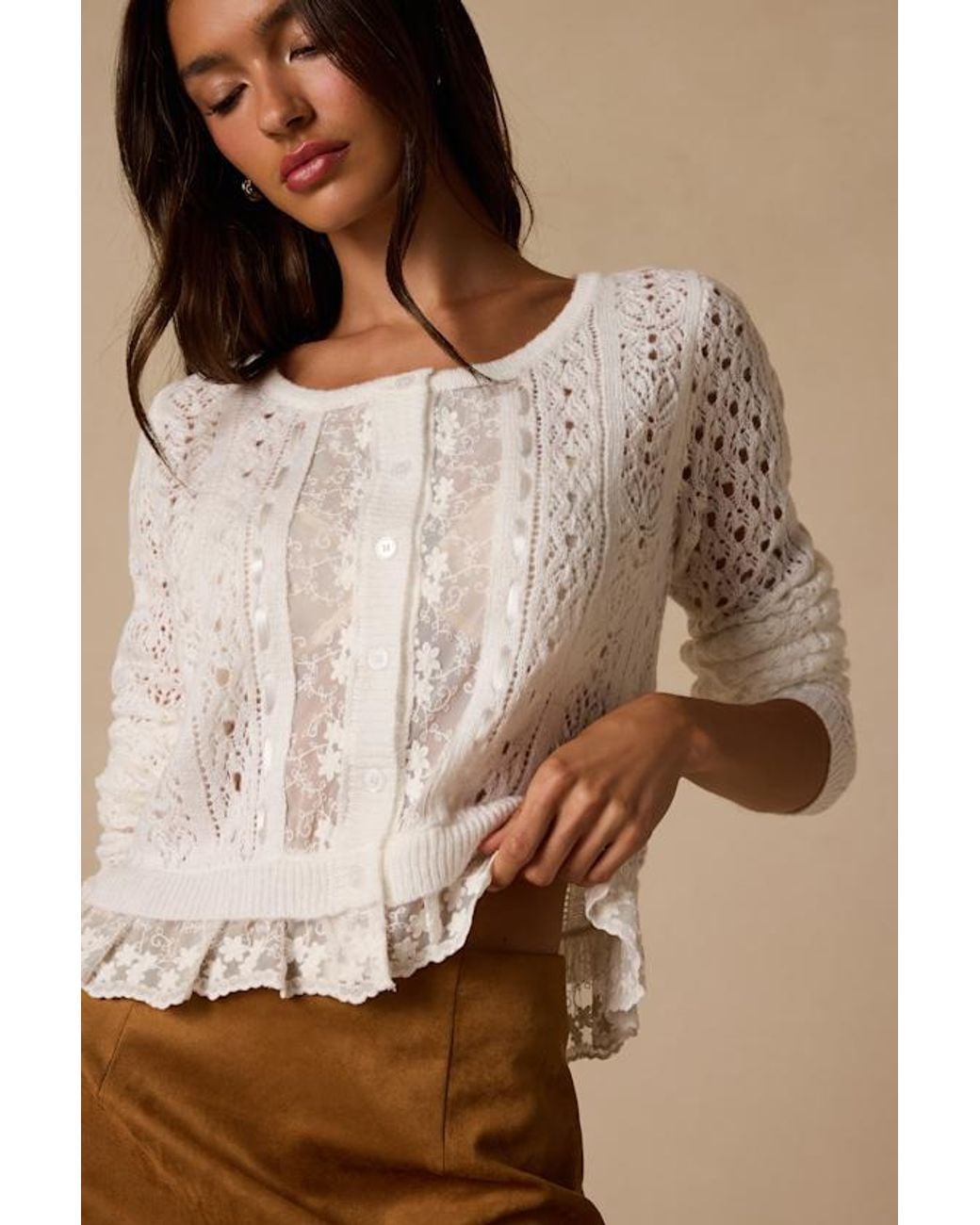Lulus Natural Terrence Lace Sheer Cardigan Sweater