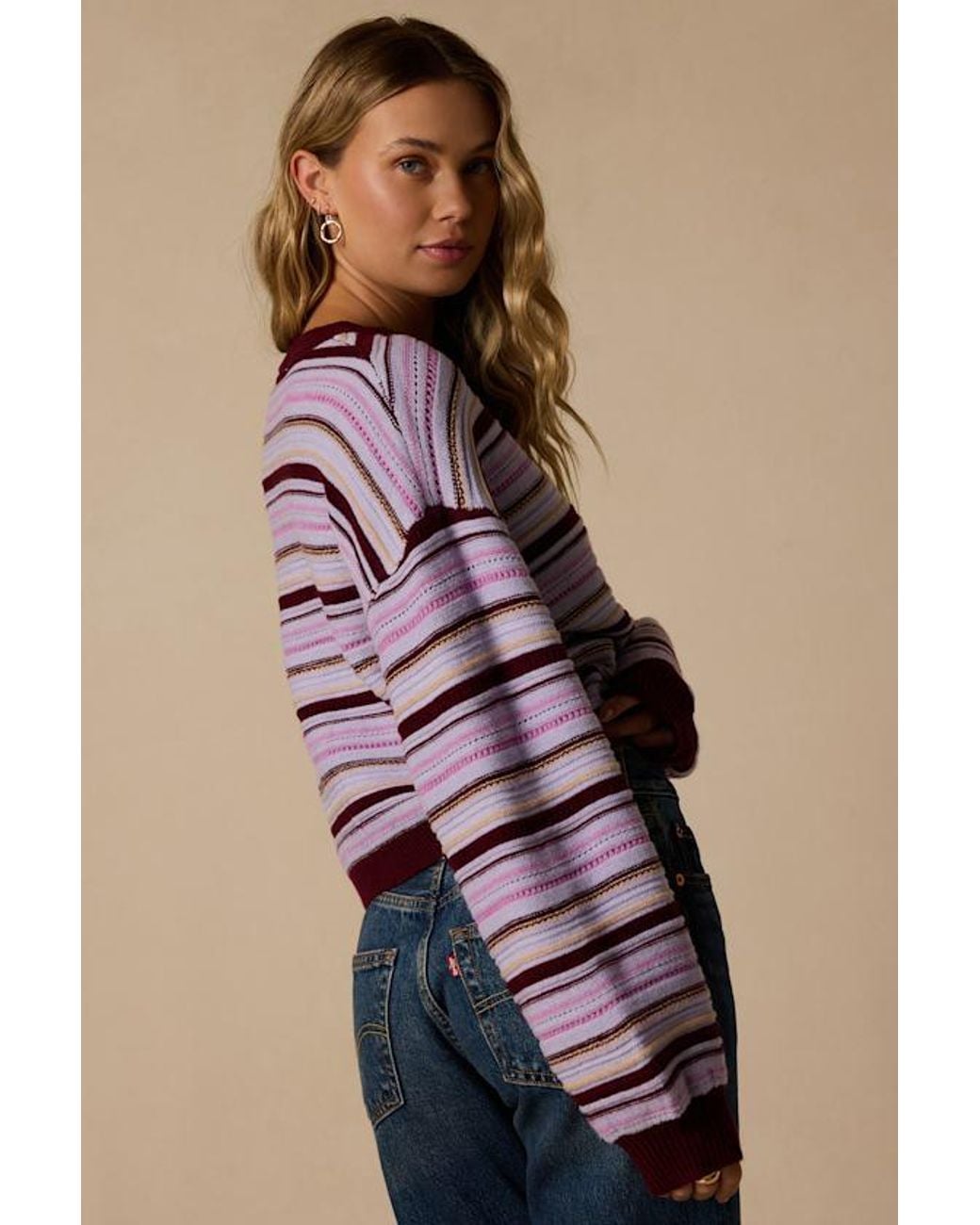 Lulus Purple North Beach Multi Stripe Cardigan