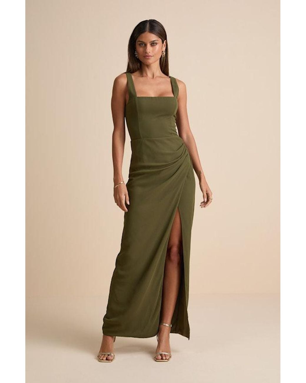 Lulus Green Glamorous Disposition Ruched Maxi Dress