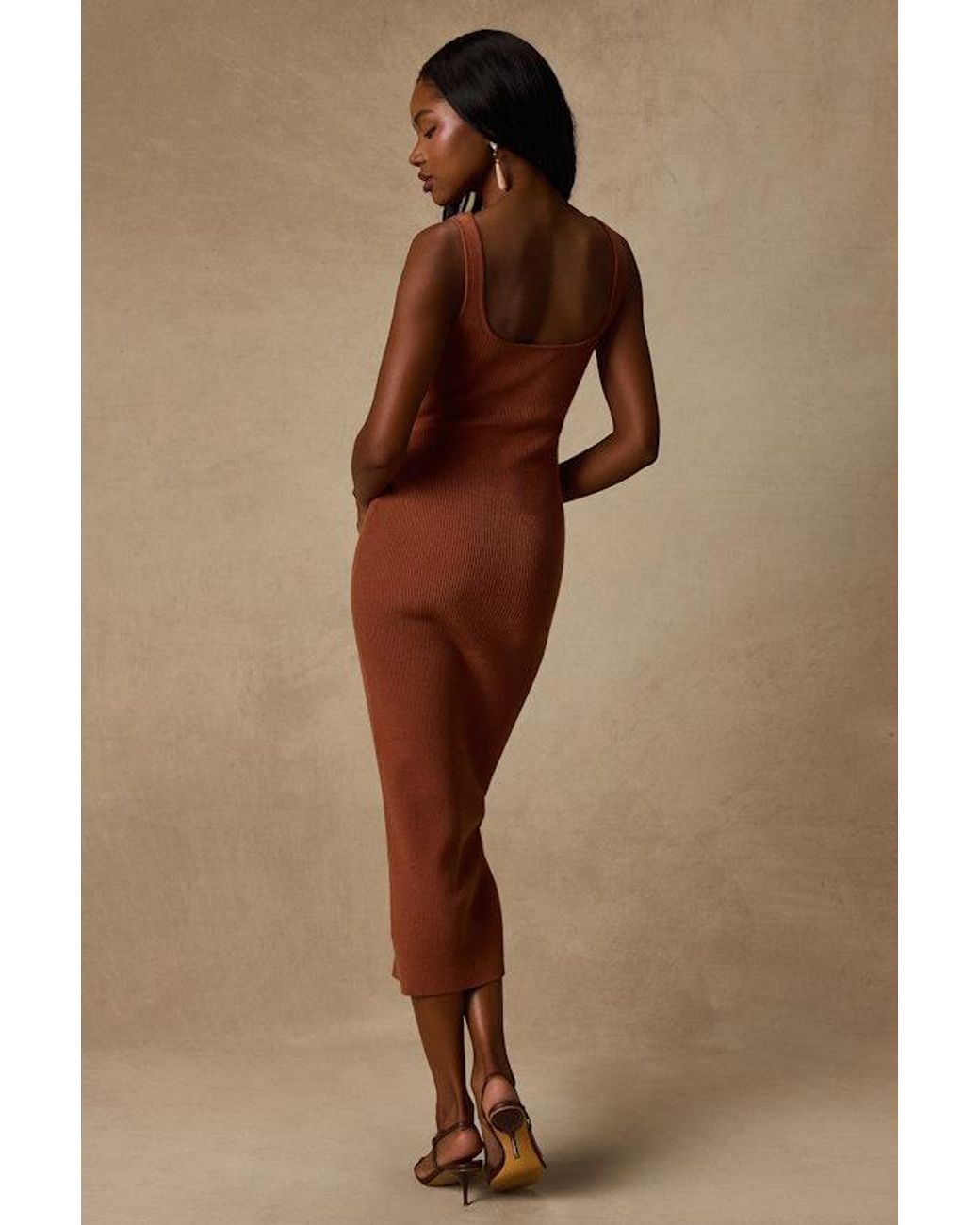 Lulus Brown Clairo Ribbed Knit Cutout Midi Dress