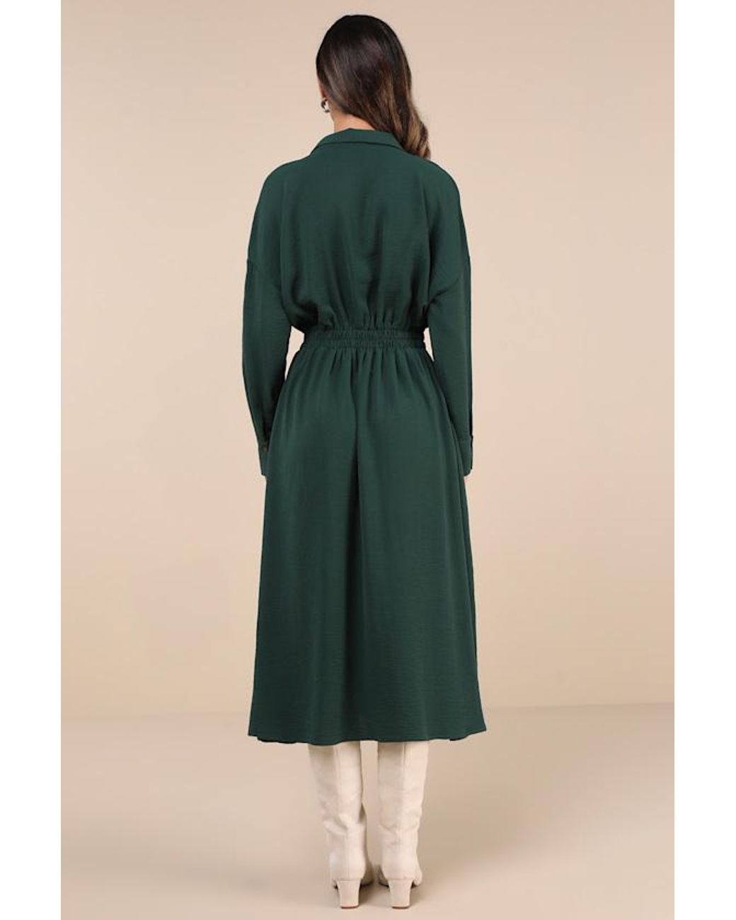 Lulus Green Timeless Class Collared Button-Up Pleated Midi Dress