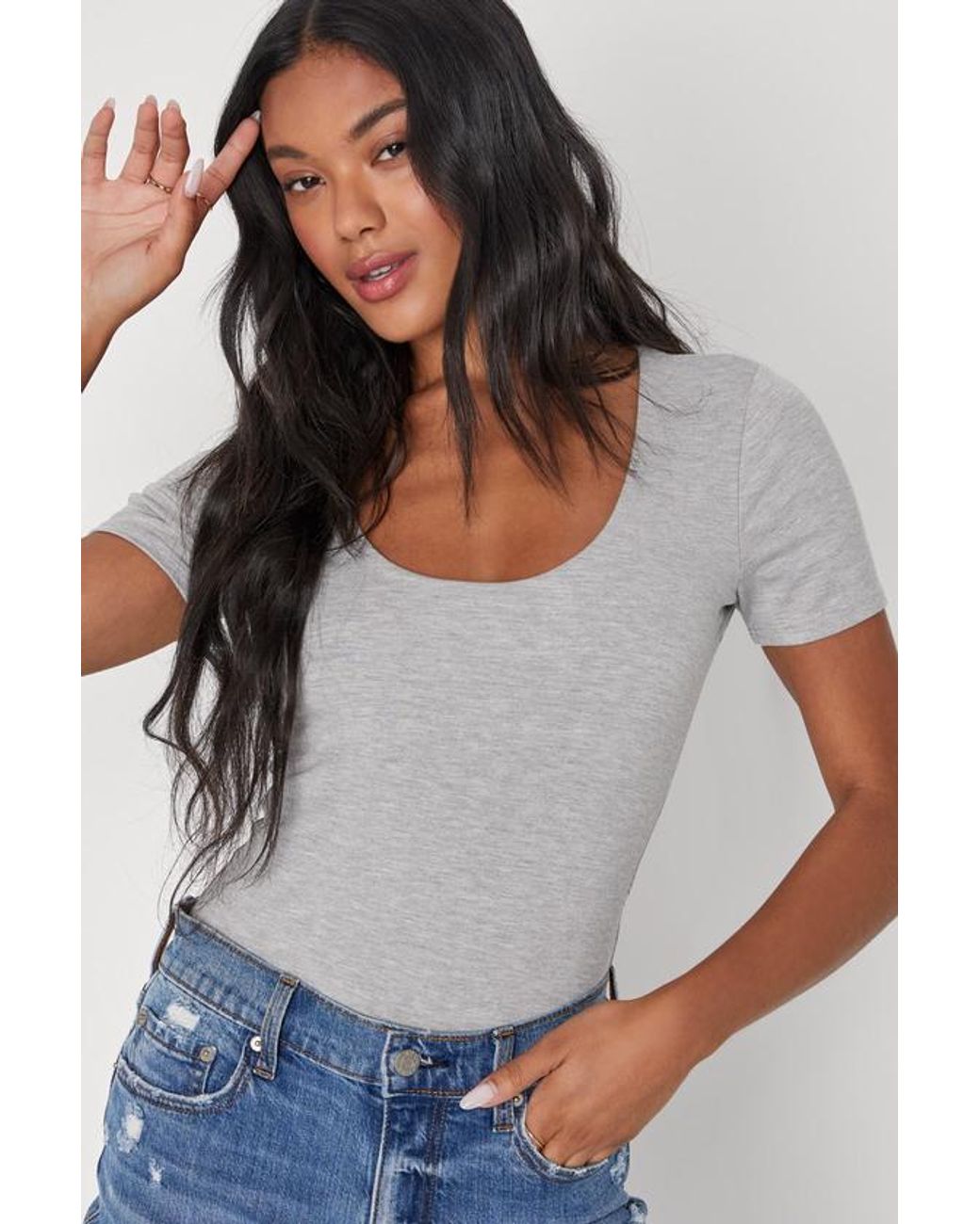 Lulus Gray Basically Effortless Short Sleeve Scoop Neck Top